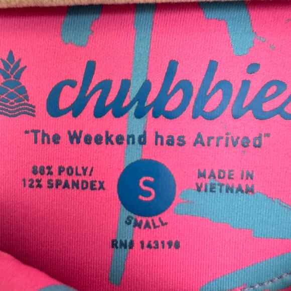 Chubbies Men Polo Shirt Sz S Tropical Palm Vacation Summer Lightweight Pink Blue - Picture 2 of 9